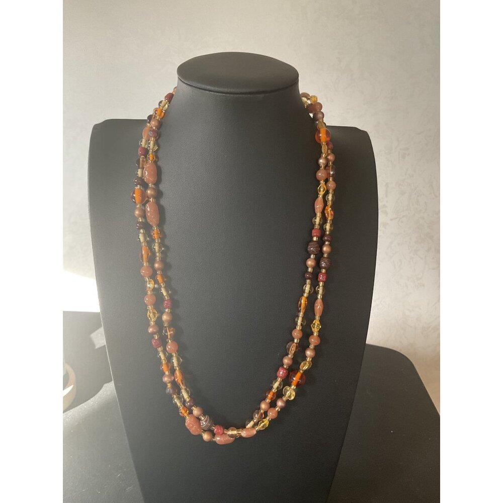 Vintage Multicolor Beaded Necklace With Orange & Brown Beads
